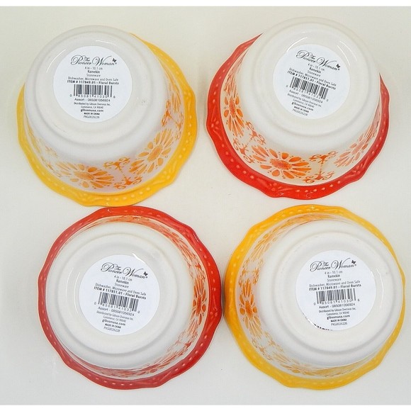 Pioneer Woman Floral Bursts Daisy Ramekins Yellow Orange Set of 4 - Picture 6 of 10